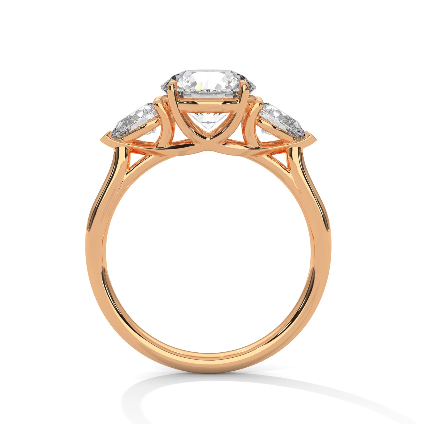 Round Three-Stone Engagement Ring with Pear Sides DM-007