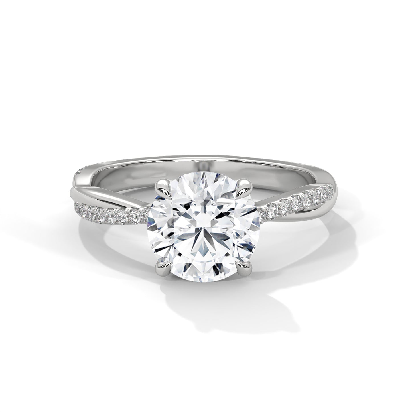 Round Solitaire Engagement Ring with Twisted Pavé Band DM-004