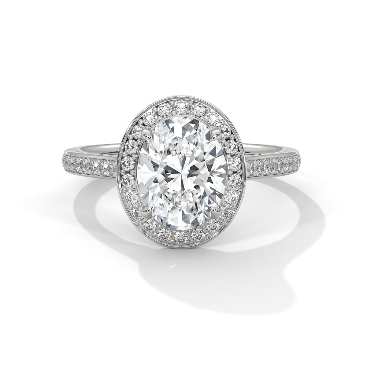 Oval Halo Engagement Ring with Cathedral Pavé Band DM-051