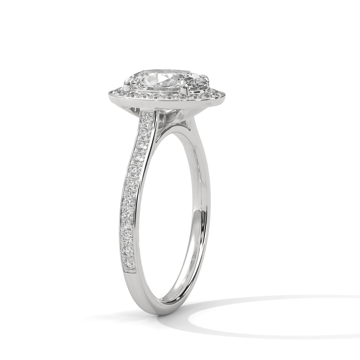 Oval Halo Engagement Ring with Cathedral Pavé Band DM-051