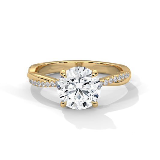 Round Solitaire Engagement Ring with Twisted Pavé Band DM-004