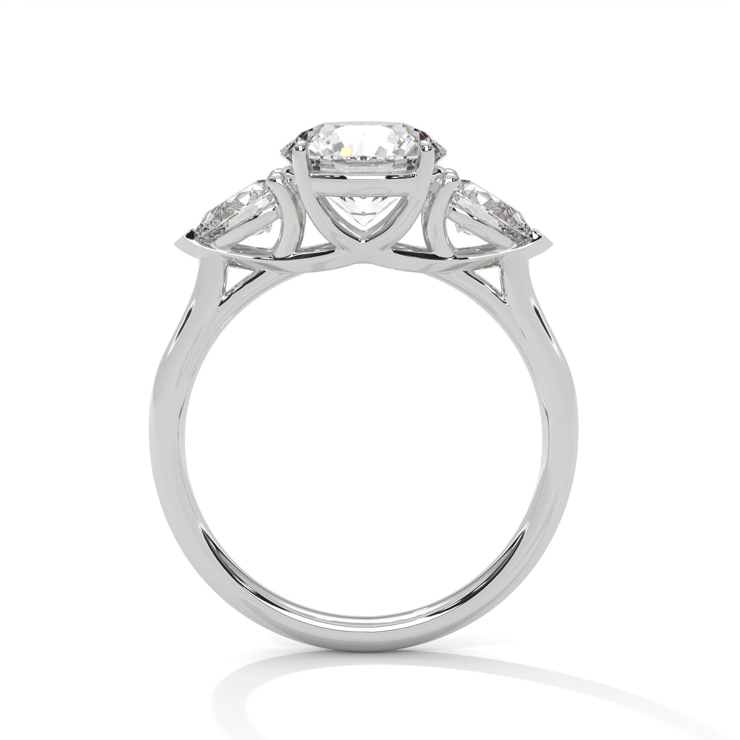 Round Three-Stone Engagement Ring with Pear Sides DM-007