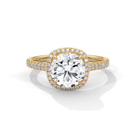 Round Engagement Ring with Cushion Halo and Pavé Band DM-005