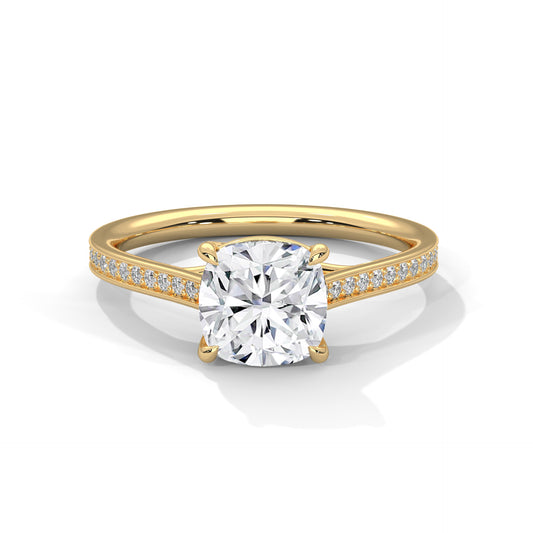 Cushion Cut Engagement Ring with Pavé Band DM-020