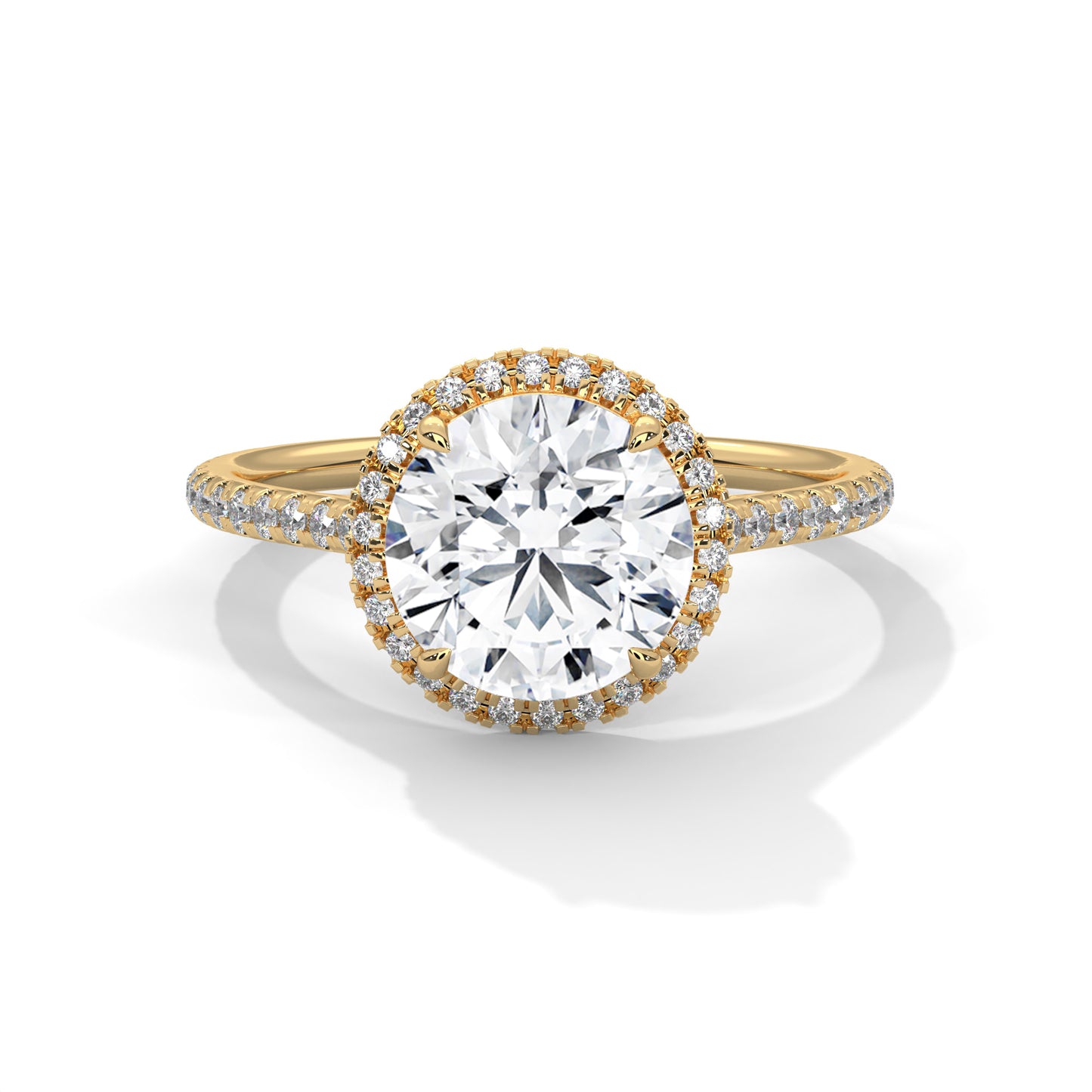 Round Halo Engagement Ring with Pavé Band DM-014