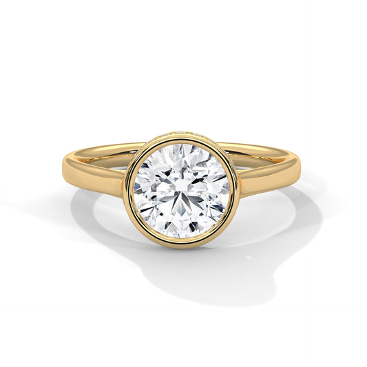 2 carat Round Bezel-Set Hidden Halo engagement ring in yellow gold - Bijouterie Del Moral