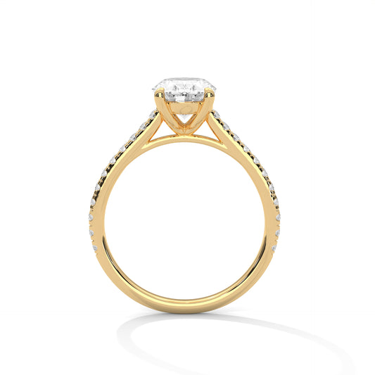 Oval Solitaire Engagement Ring with Pavé Band DM-001