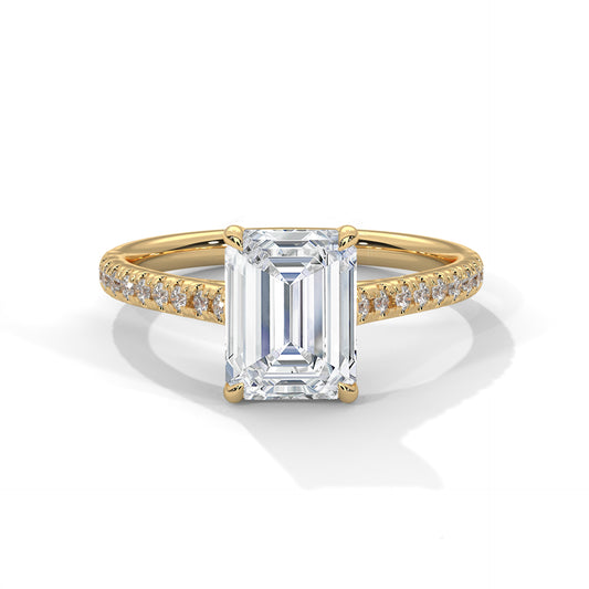 2 carat Emerald Cut Pavé Band engagement ring in yellow gold - Bijouterie Del Moral