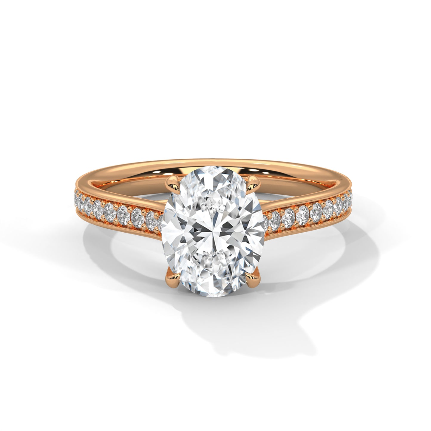 Oval Solitaire Engagement Ring with Pavé Band DM-026