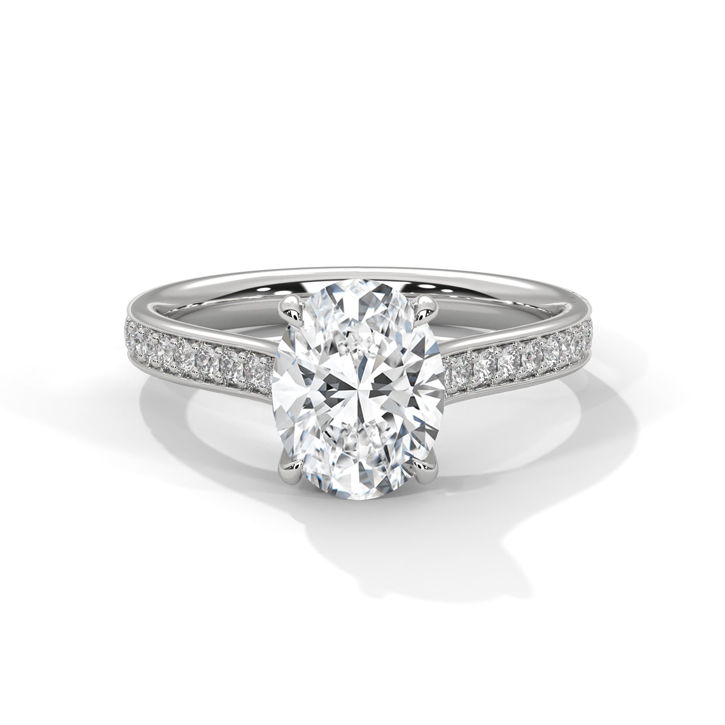 Oval Solitaire Engagement Ring with Pavé Band DM-026