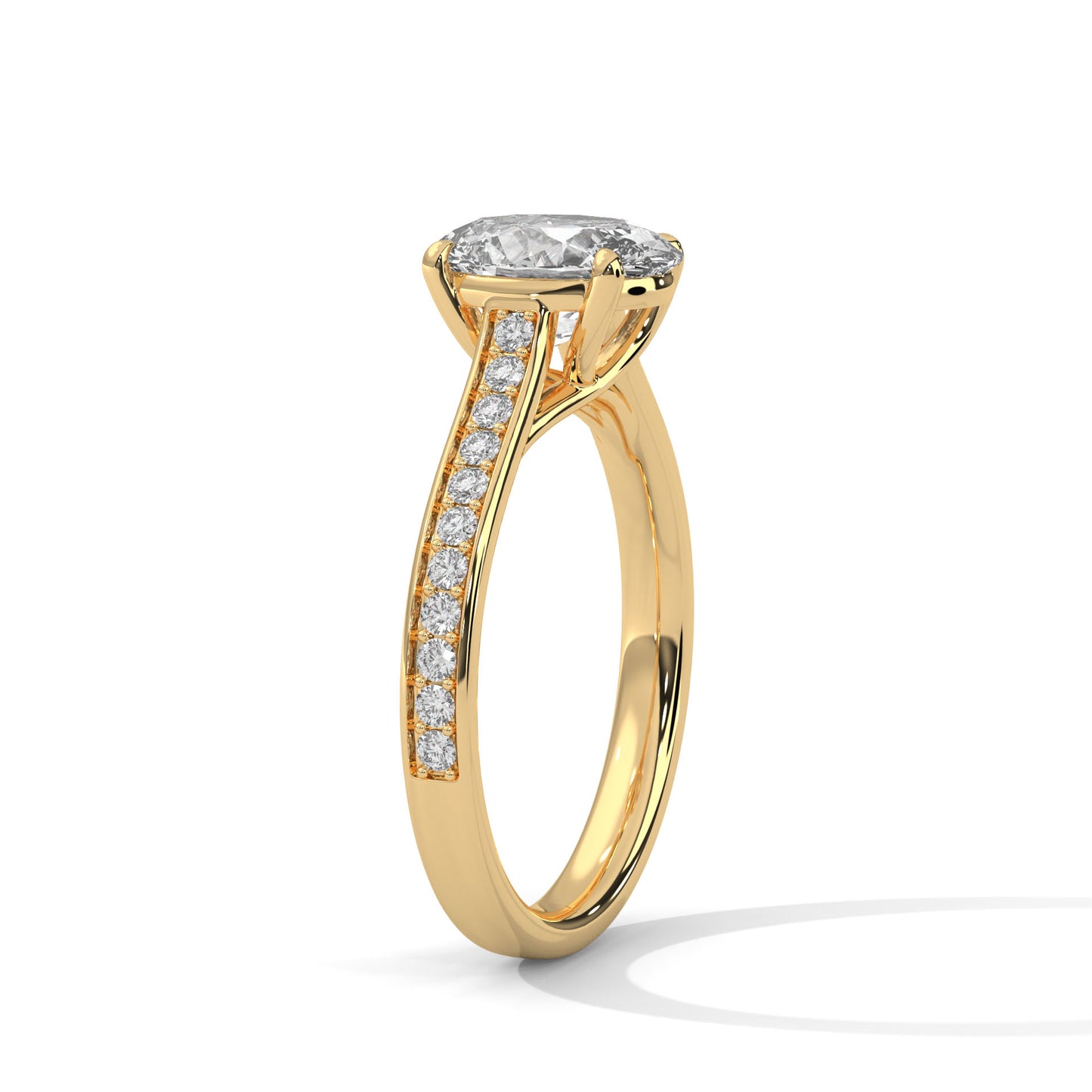 Oval Solitaire Engagement Ring with Pavé Band DM-026