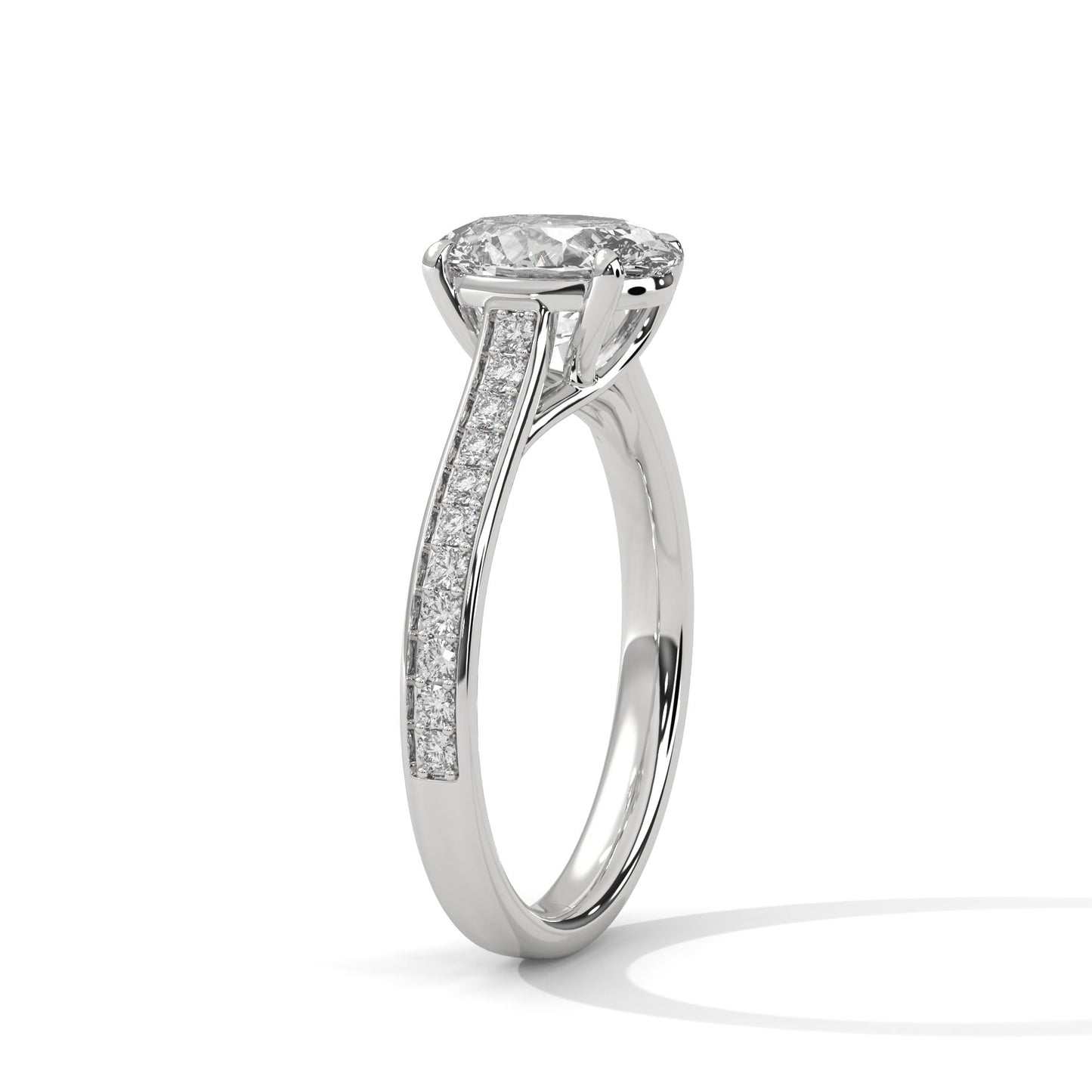 Oval Solitaire Engagement Ring with Pavé Band DM-026