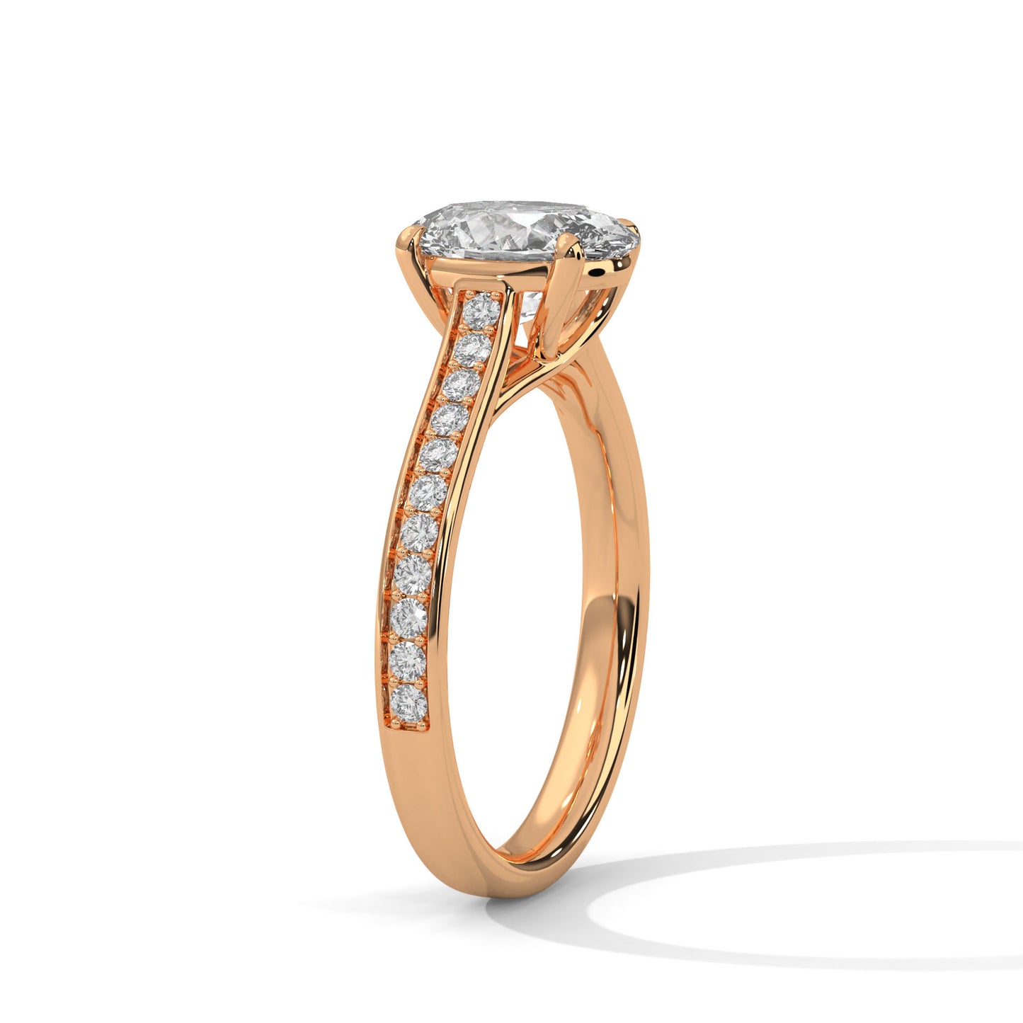 Oval Solitaire Engagement Ring with Pavé Band DM-026