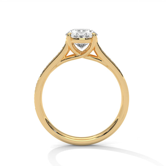 2 carat Oval Solitaire Pavé Band engagement ring in yellow gold - Bijouterie Del Moral (view 2)