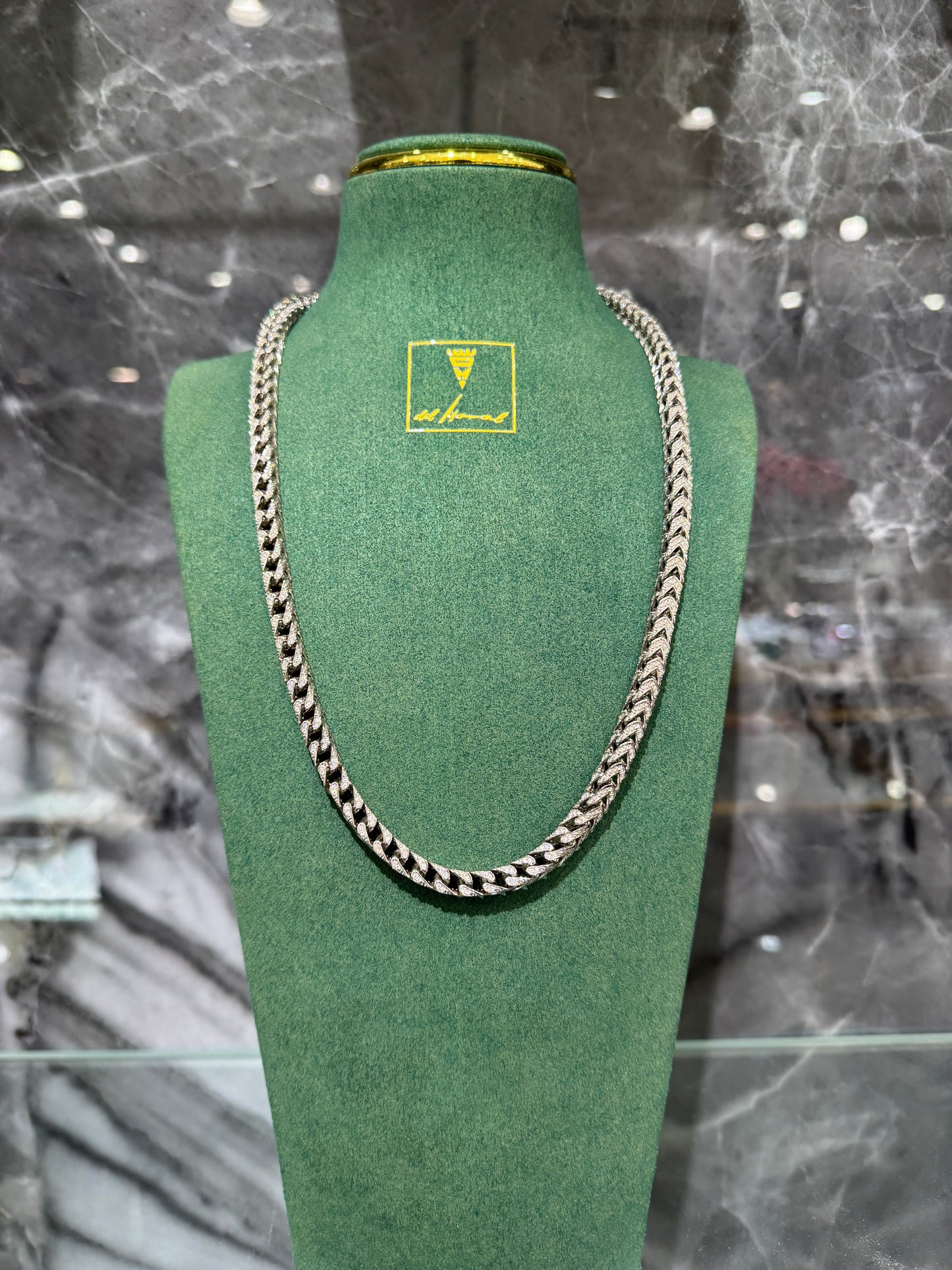 Sterling silver franco chain iced out in moissanite 22 inches (model: MJCN046-6mm)