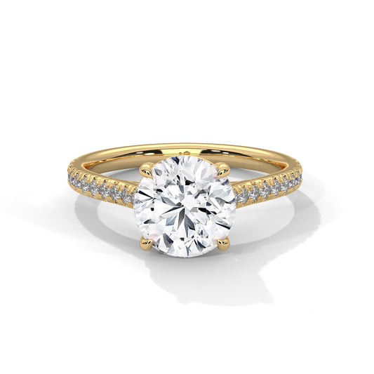 2 carat Round Solitaire Pavé Shoulders engagement ring in yellow gold - Bijouterie Del Moral
