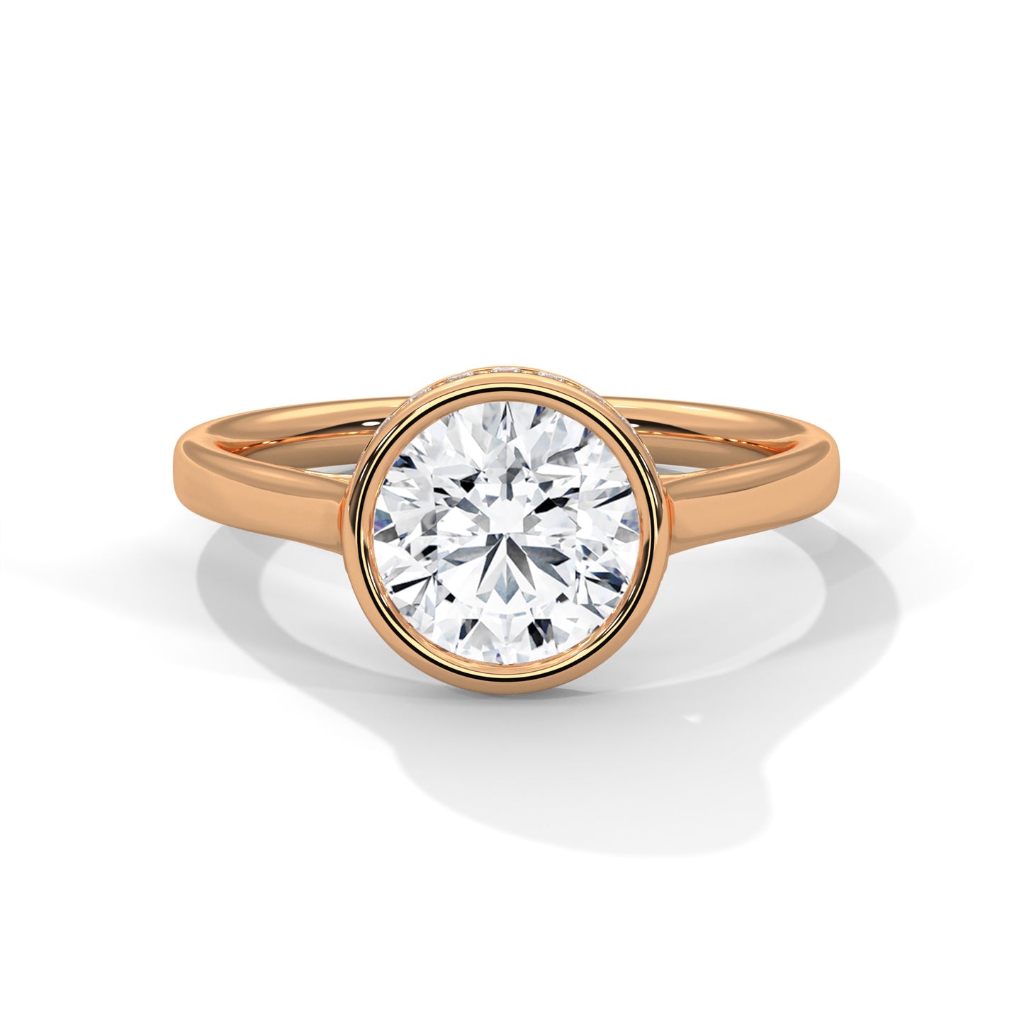 Round Bezel-Set Engagement Ring with Hidden Halo DM-027