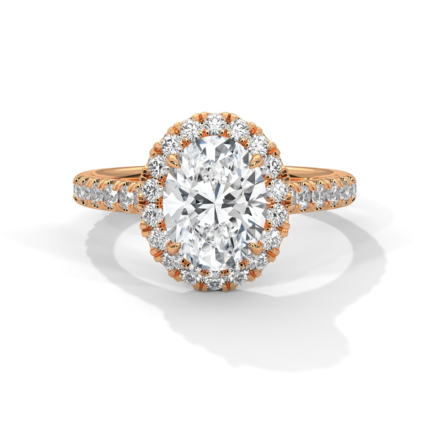 2 carat Oval Halo Pavé Band engagement ring in yellow gold - Bijouterie Del Moral (view 7)