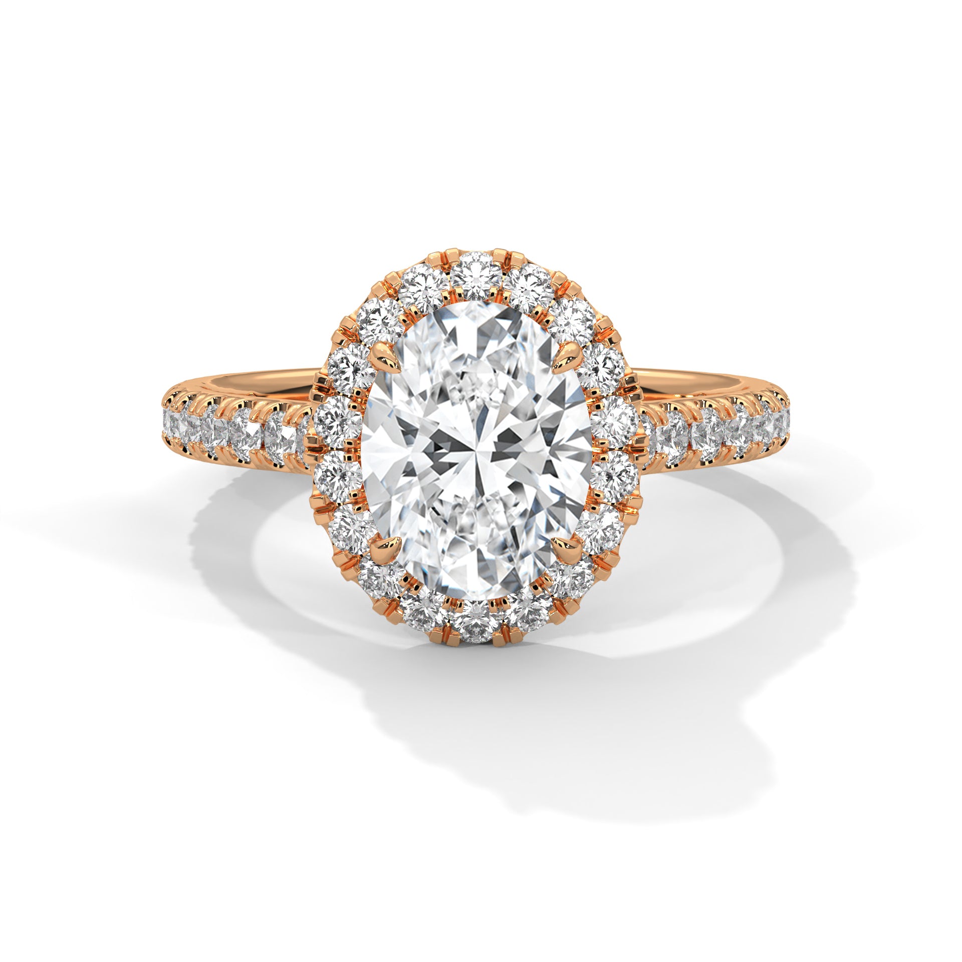 2 carat Oval Halo Pavé Band engagement ring in yellow gold - Bijouterie Del Moral (view 7)