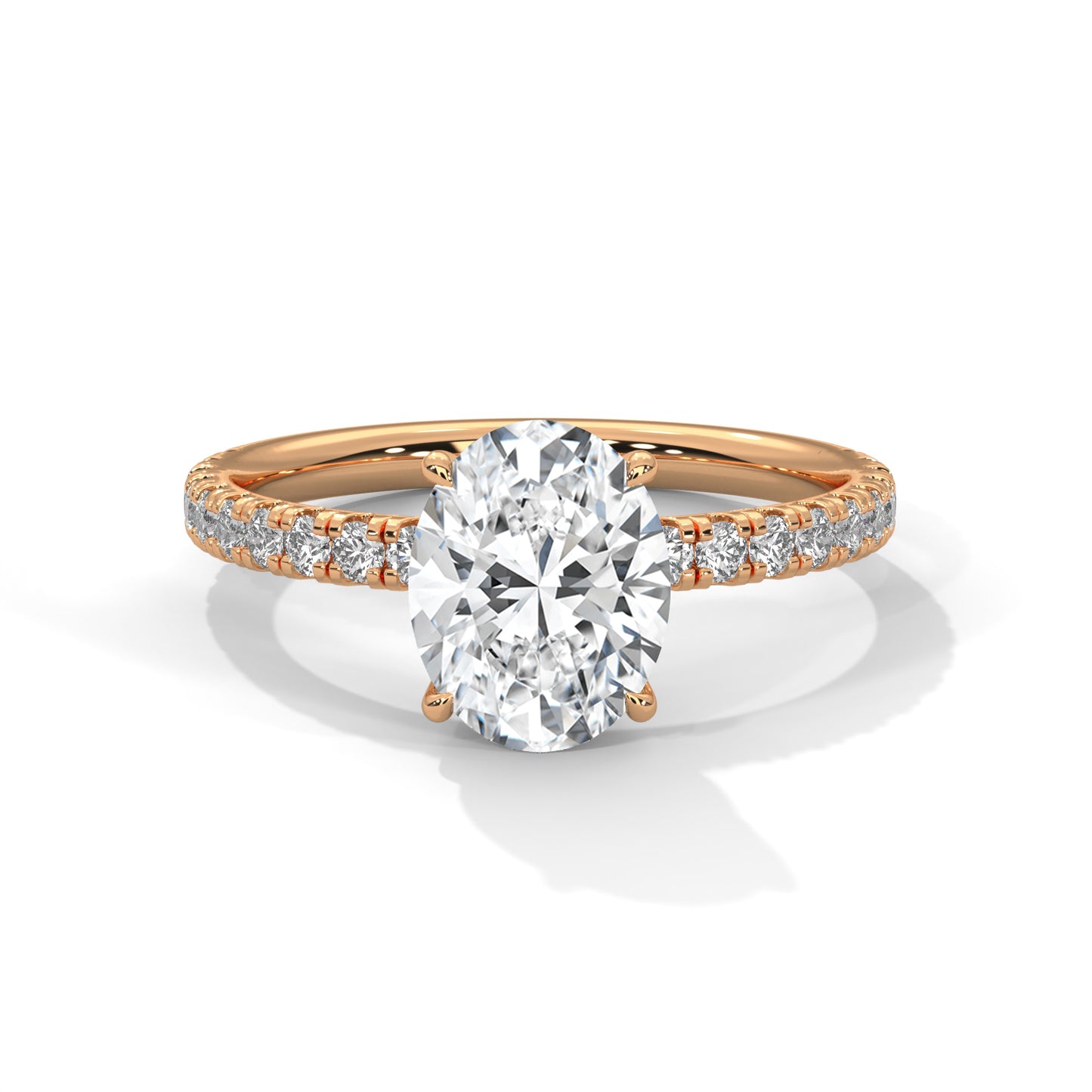 Oval Hidden Halo Engagement Ring with Pavé Band DM-038