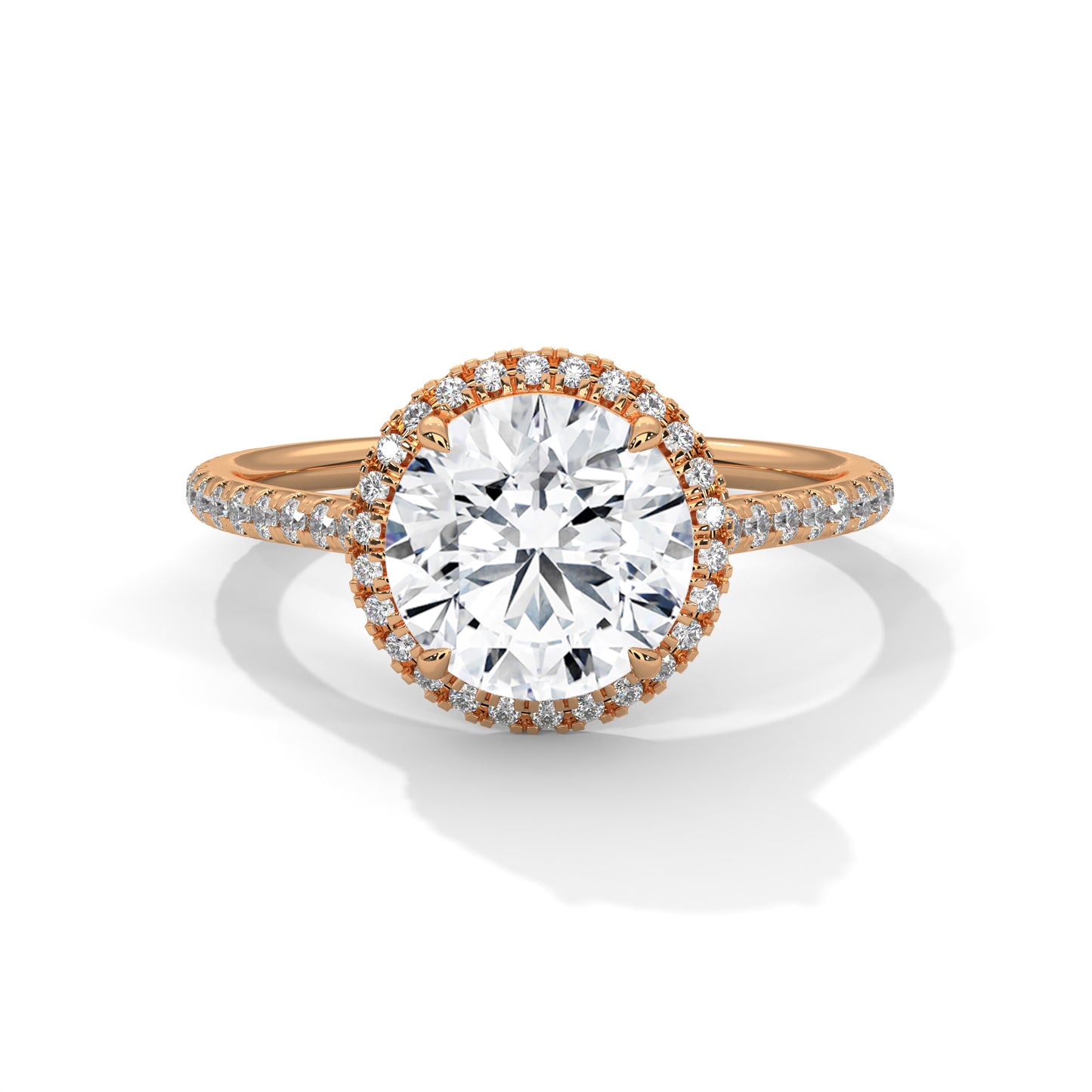 Round Halo Engagement Ring with Pavé Band DM-014