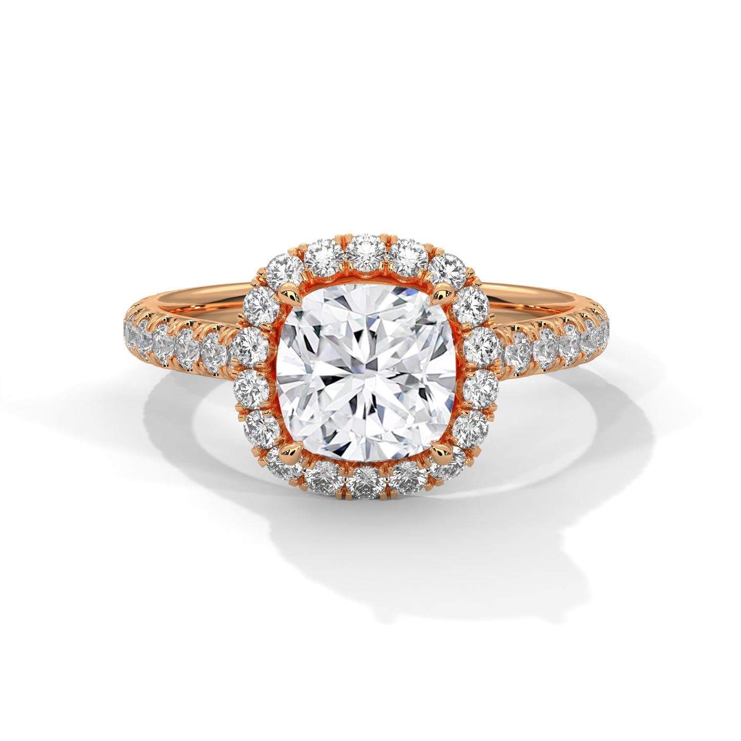 Cushion Halo Engagement Ring with Pavé Band DM-034