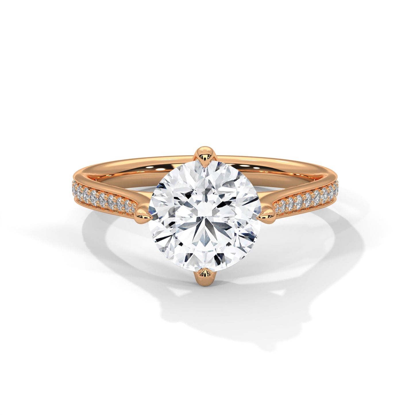 Round Solitaire Engagement Ring with Milgrain Pavé Band DM-029