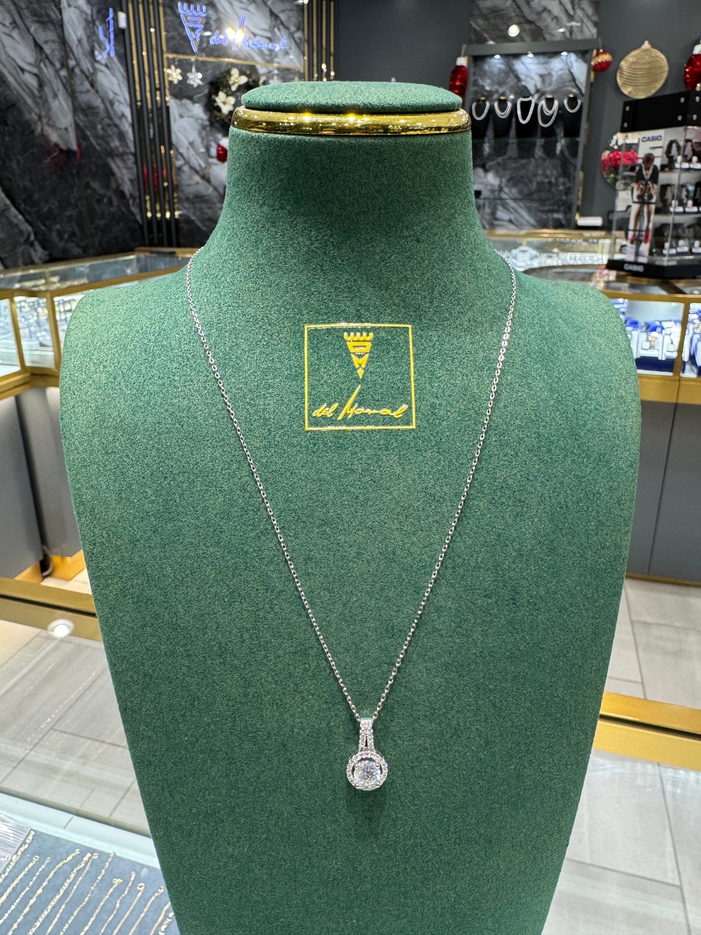 Moissanite Halo Pendant Necklace - 1.0ct D Color Sterling Silver 925