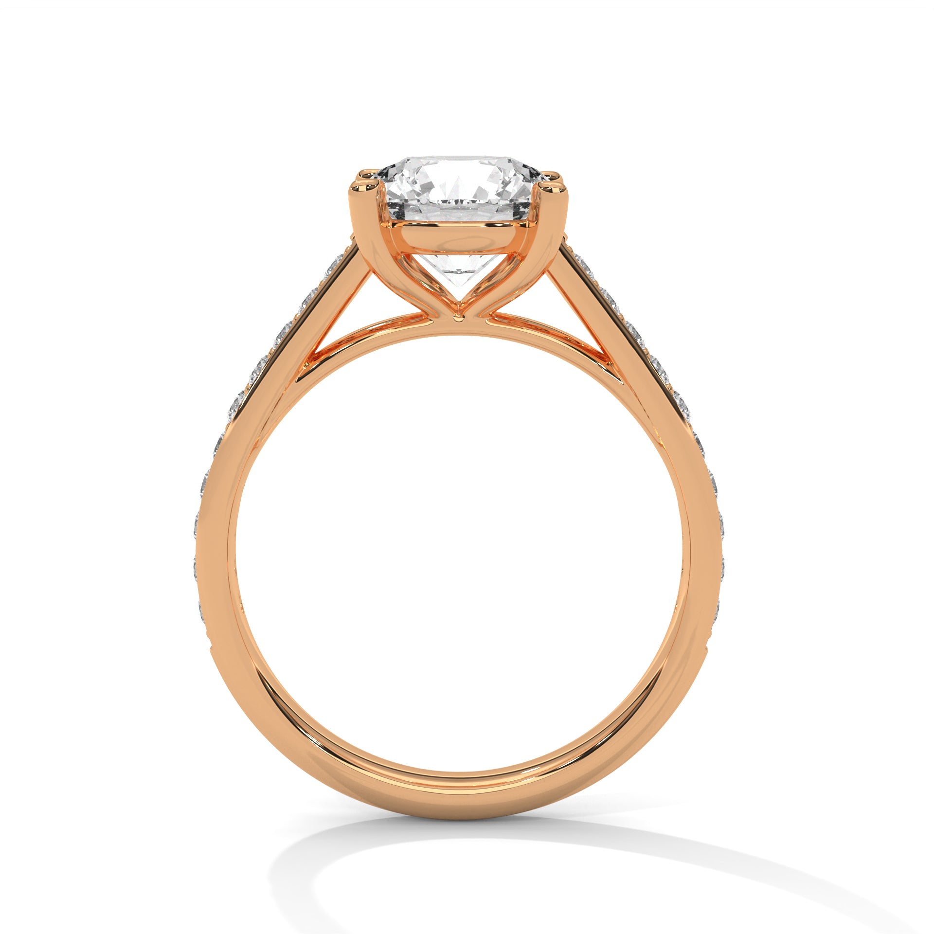 2 carat Cathedral Round Solitaire Pavé engagement ring in yellow gold - Bijouterie Del Moral (view 8)