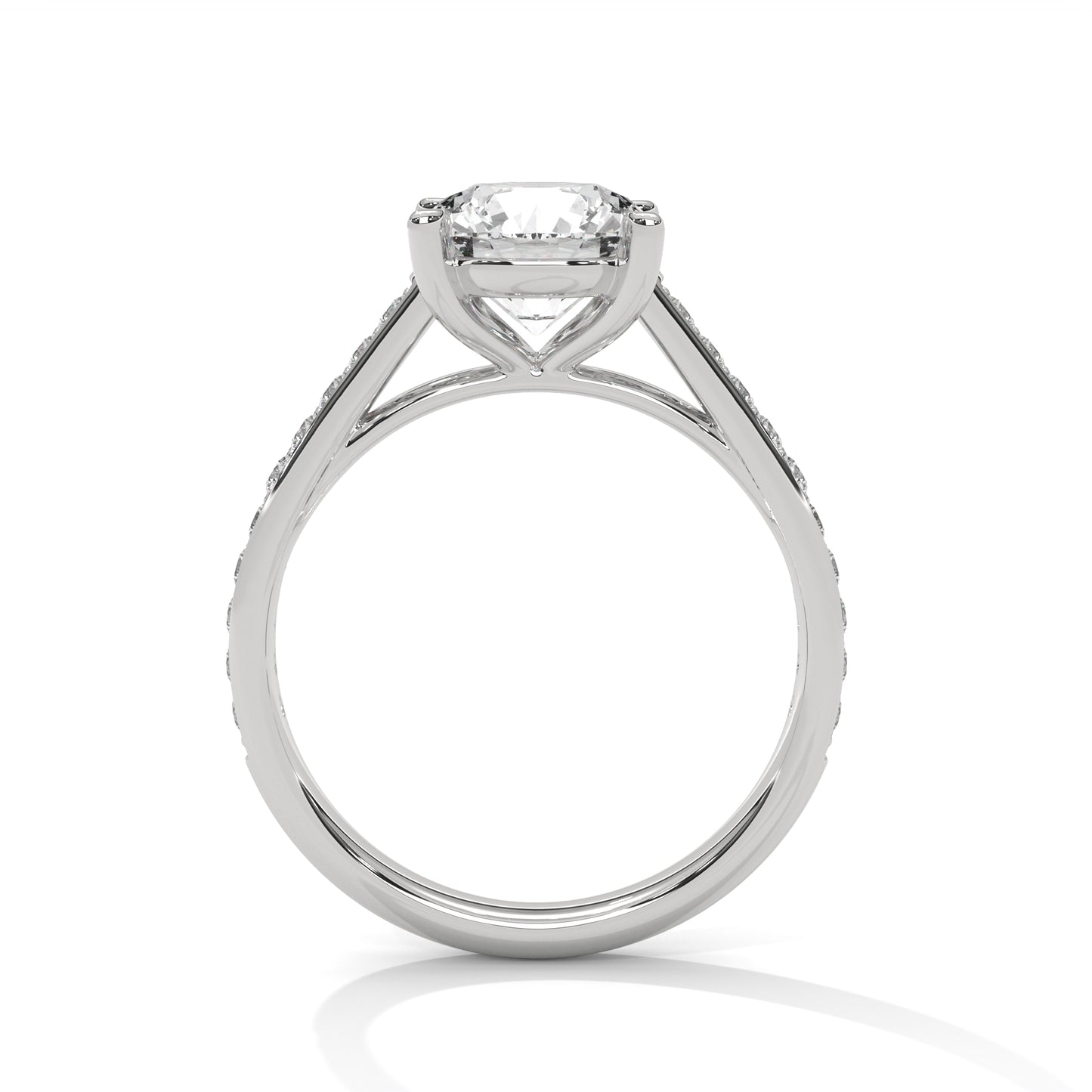 2 carat Cathedral Round Solitaire Pavé engagement ring in yellow gold - Bijouterie Del Moral (view 5)