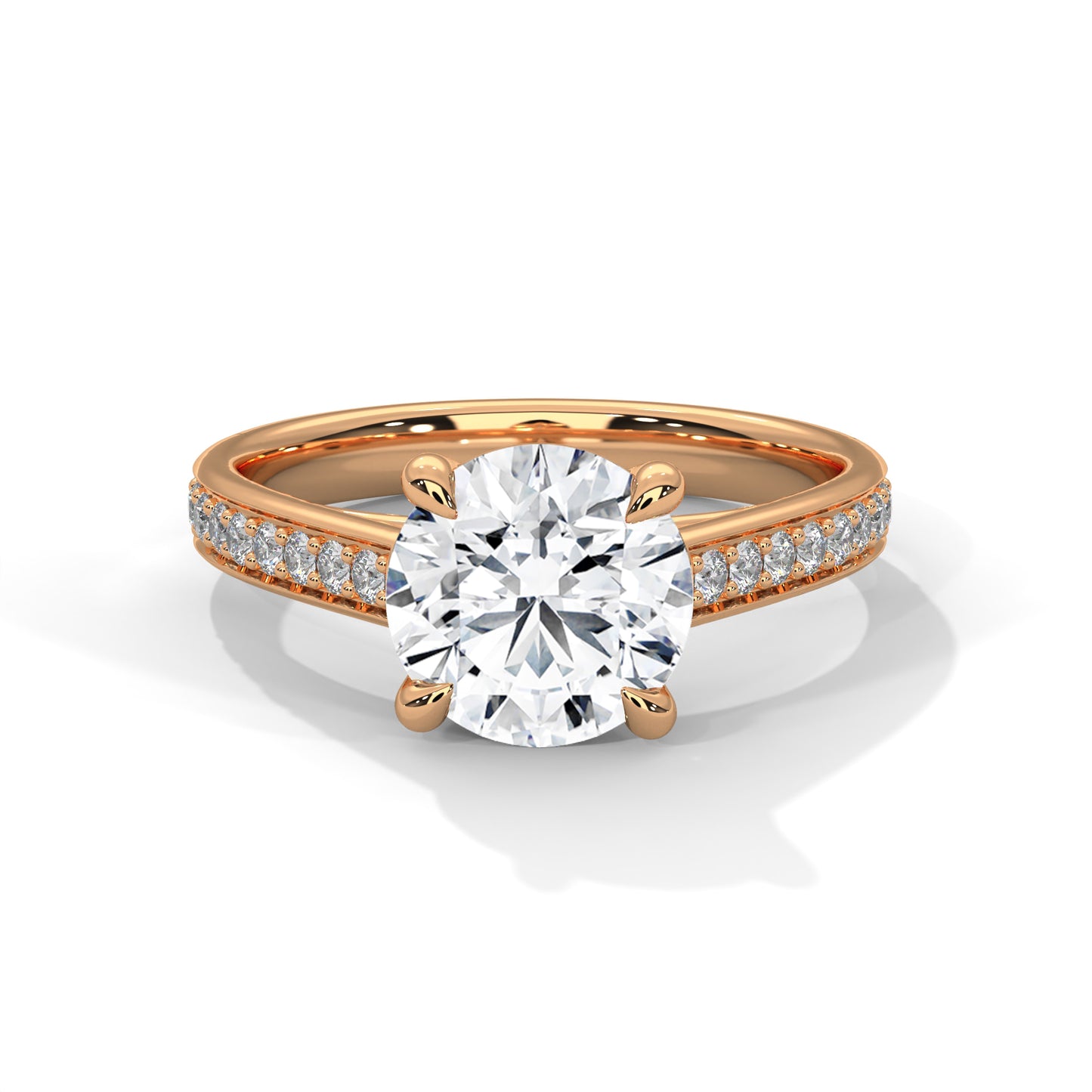 2 carat Cathedral Round Solitaire Pavé engagement ring in yellow gold - Bijouterie Del Moral (view 7)