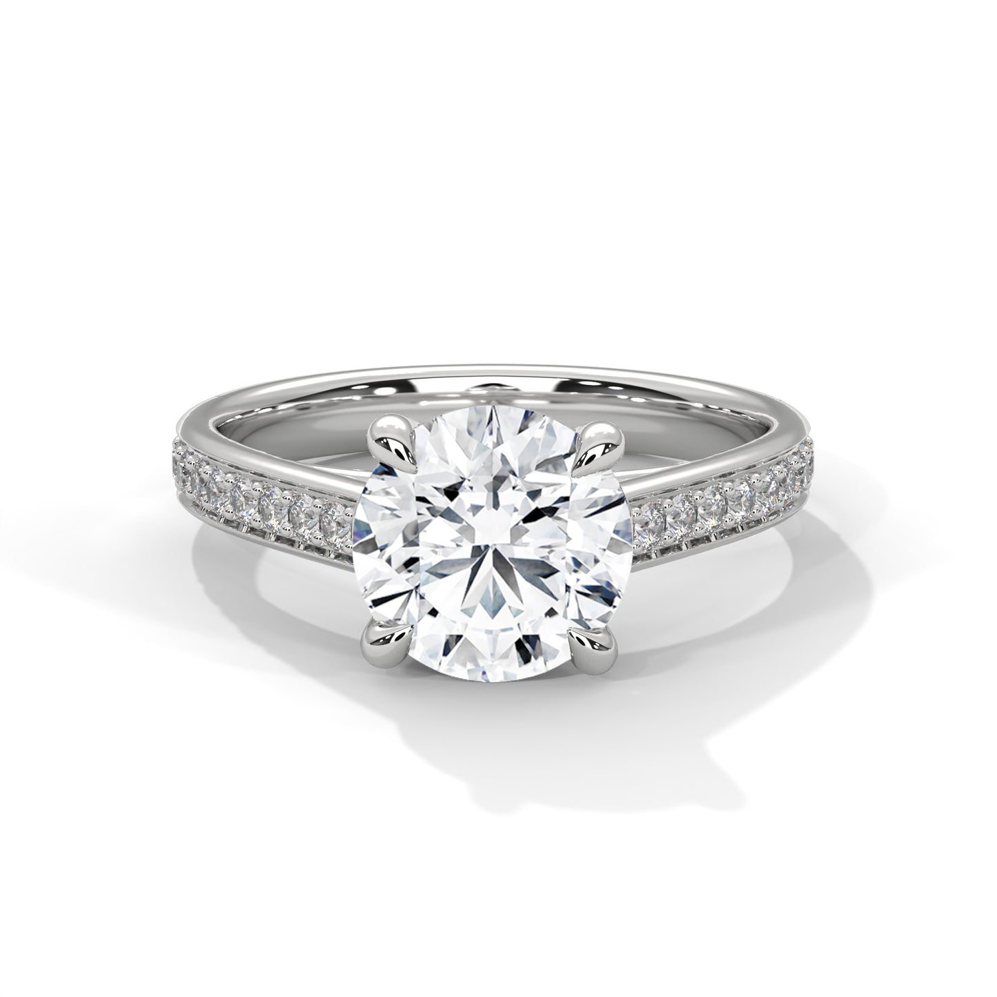 2 carat Cathedral Round Solitaire Pavé engagement ring in yellow gold - Bijouterie Del Moral (view 4)