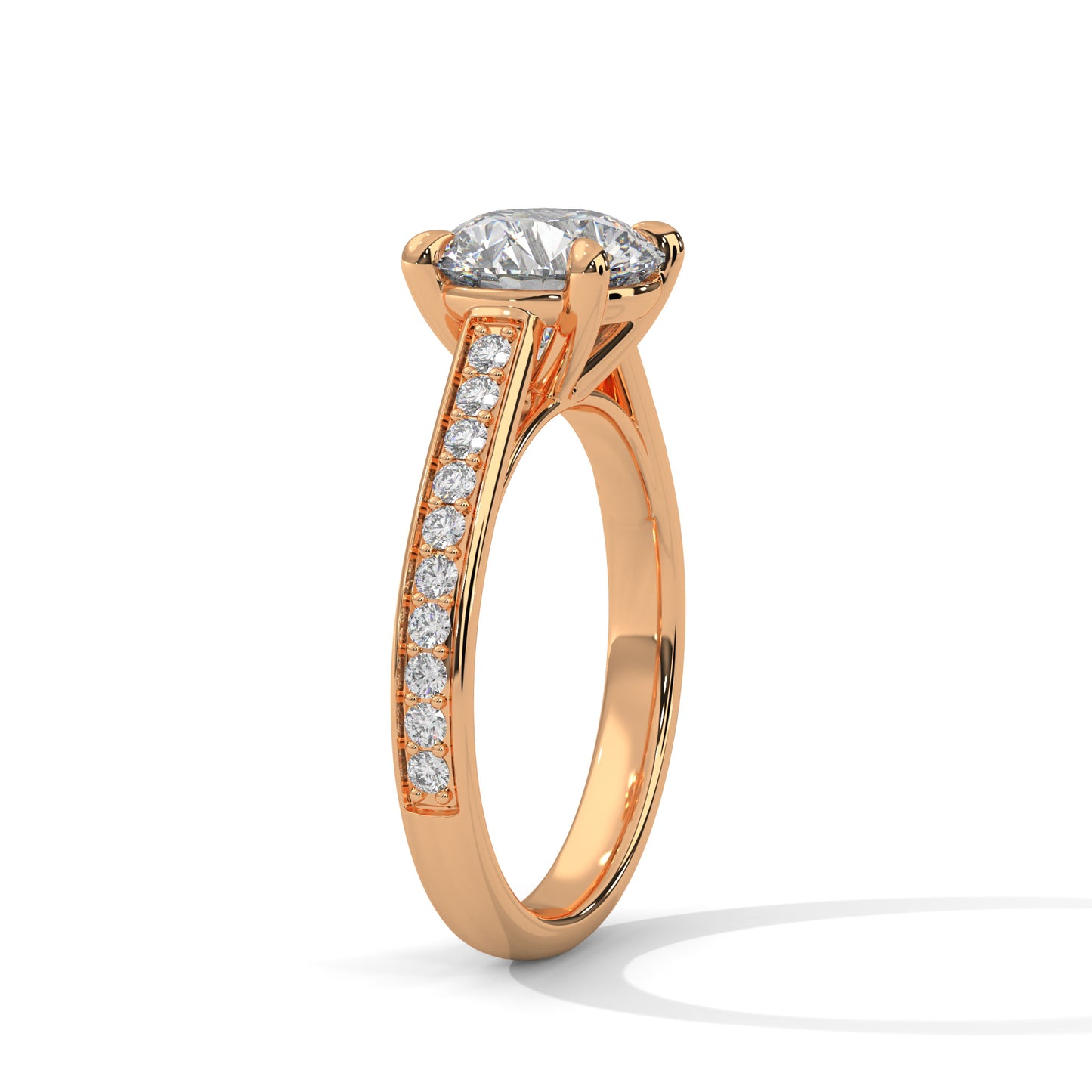 2 carat Cathedral Round Solitaire Pavé engagement ring in yellow gold - Bijouterie Del Moral (view 9)
