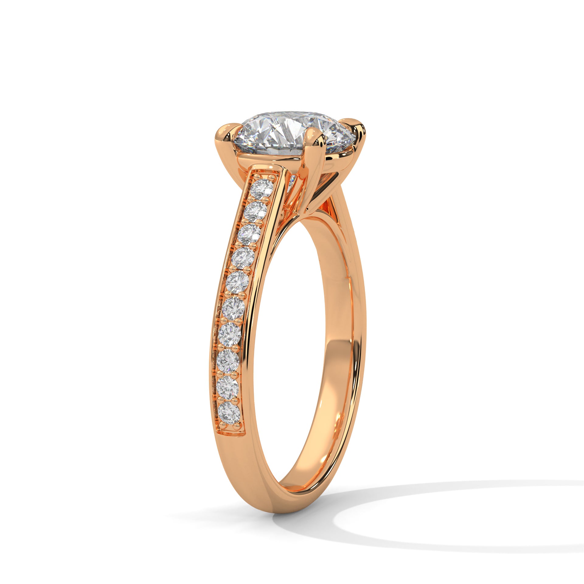 2 carat Cathedral Round Solitaire Pavé engagement ring in yellow gold - Bijouterie Del Moral (view 9)