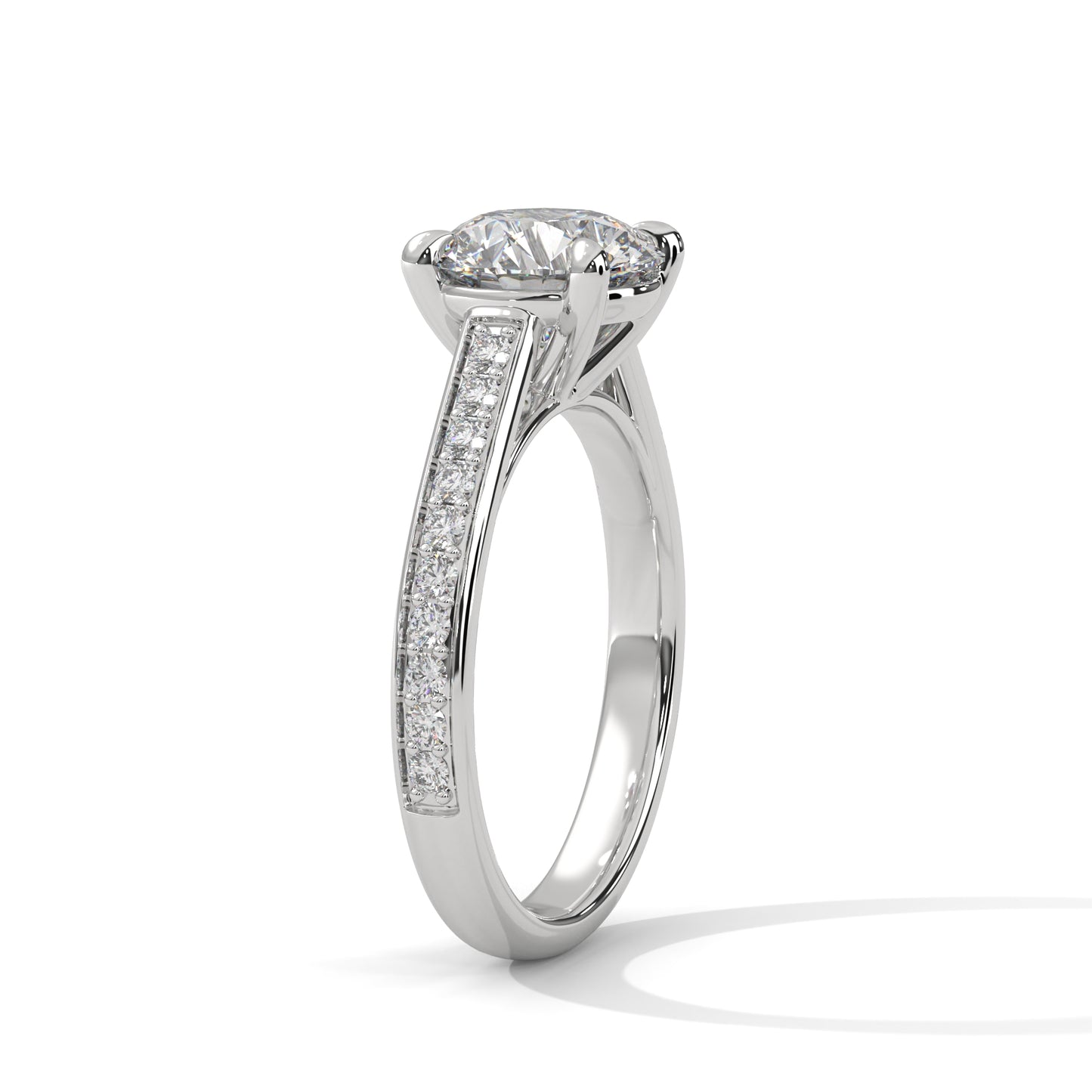 2 carat Cathedral Round Solitaire Pavé engagement ring in yellow gold - Bijouterie Del Moral (view 6)