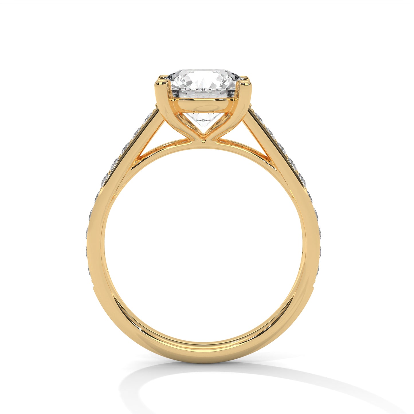 2 carat Cathedral Round Solitaire Pavé engagement ring in yellow gold - Bijouterie Del Moral (view 2)