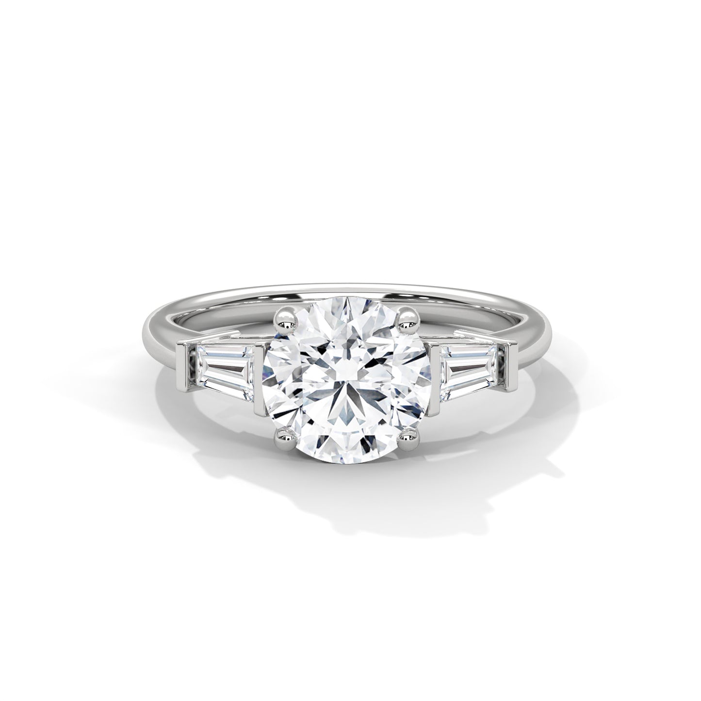 Round Three-Stone Engagement Ring with Baguette Sides DM-036
