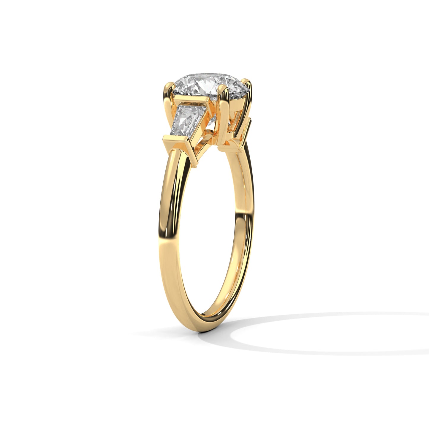 Round Three-Stone Engagement Ring with Baguette Sides DM-036