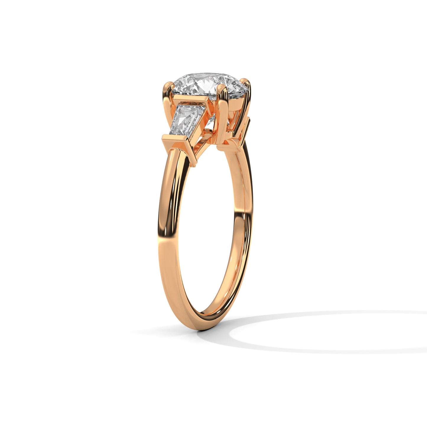 Round Three-Stone Engagement Ring with Baguette Sides DM-036