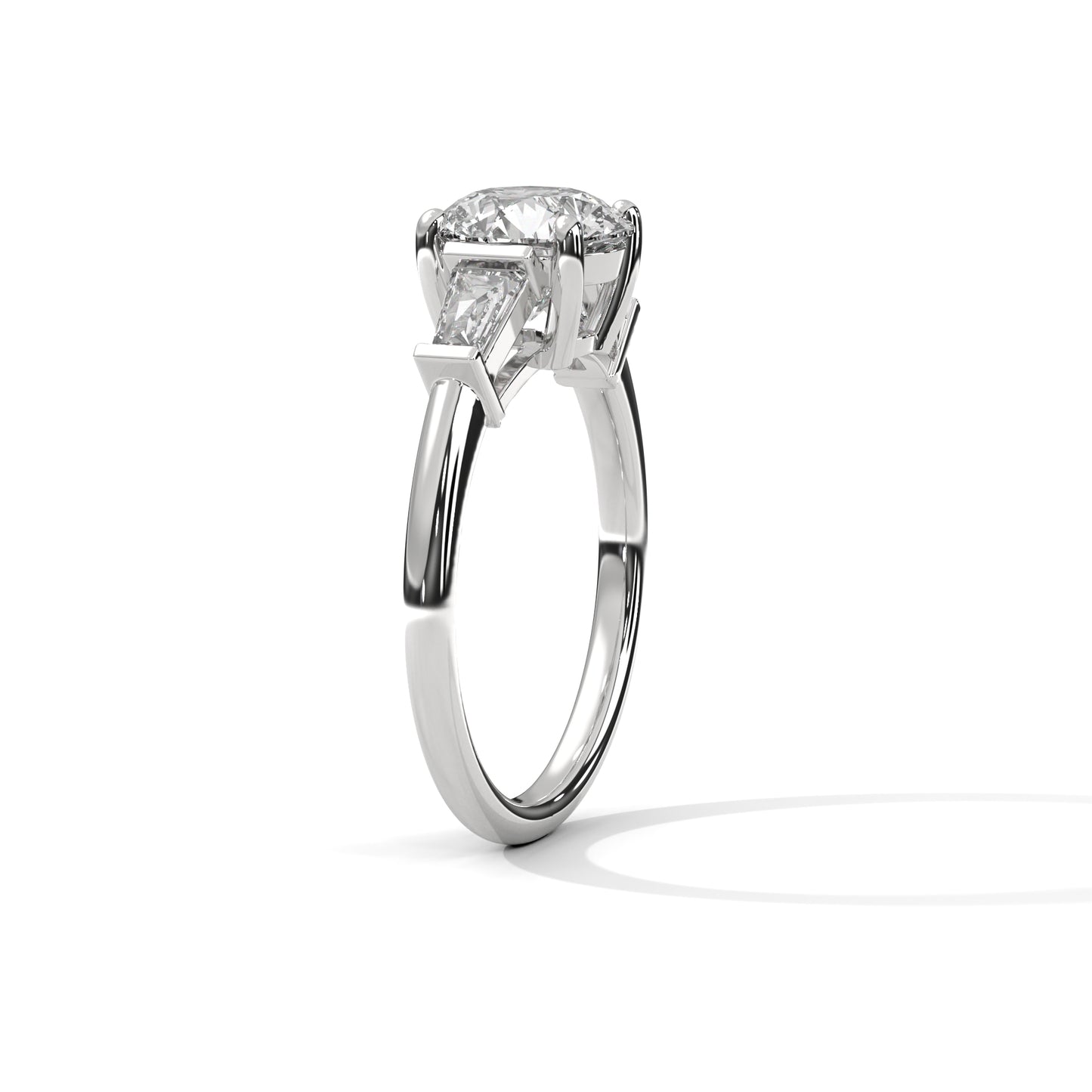 Round Three-Stone Engagement Ring with Baguette Sides DM-036