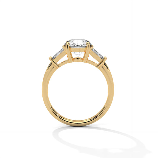 Round Three-Stone Engagement Ring with Baguette Sides DM-036