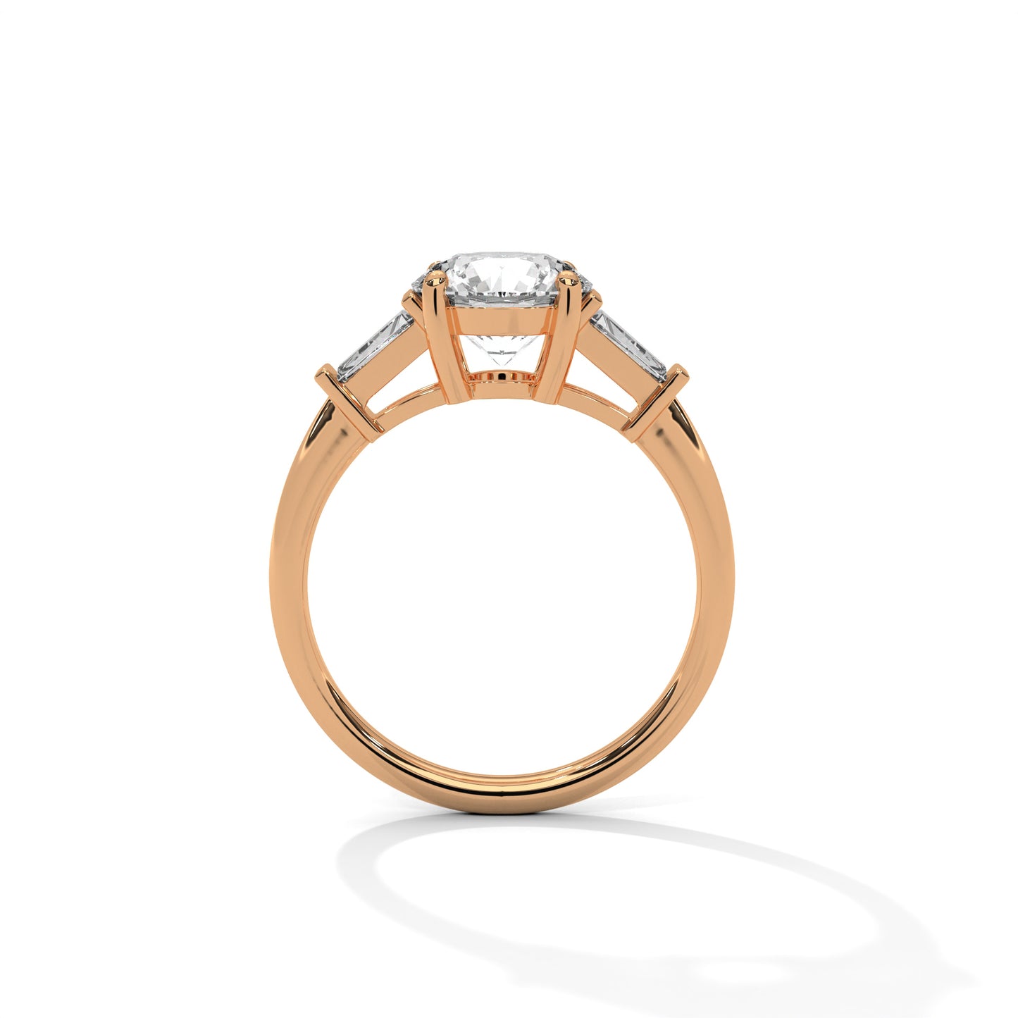 Round Three-Stone Engagement Ring with Baguette Sides DM-036