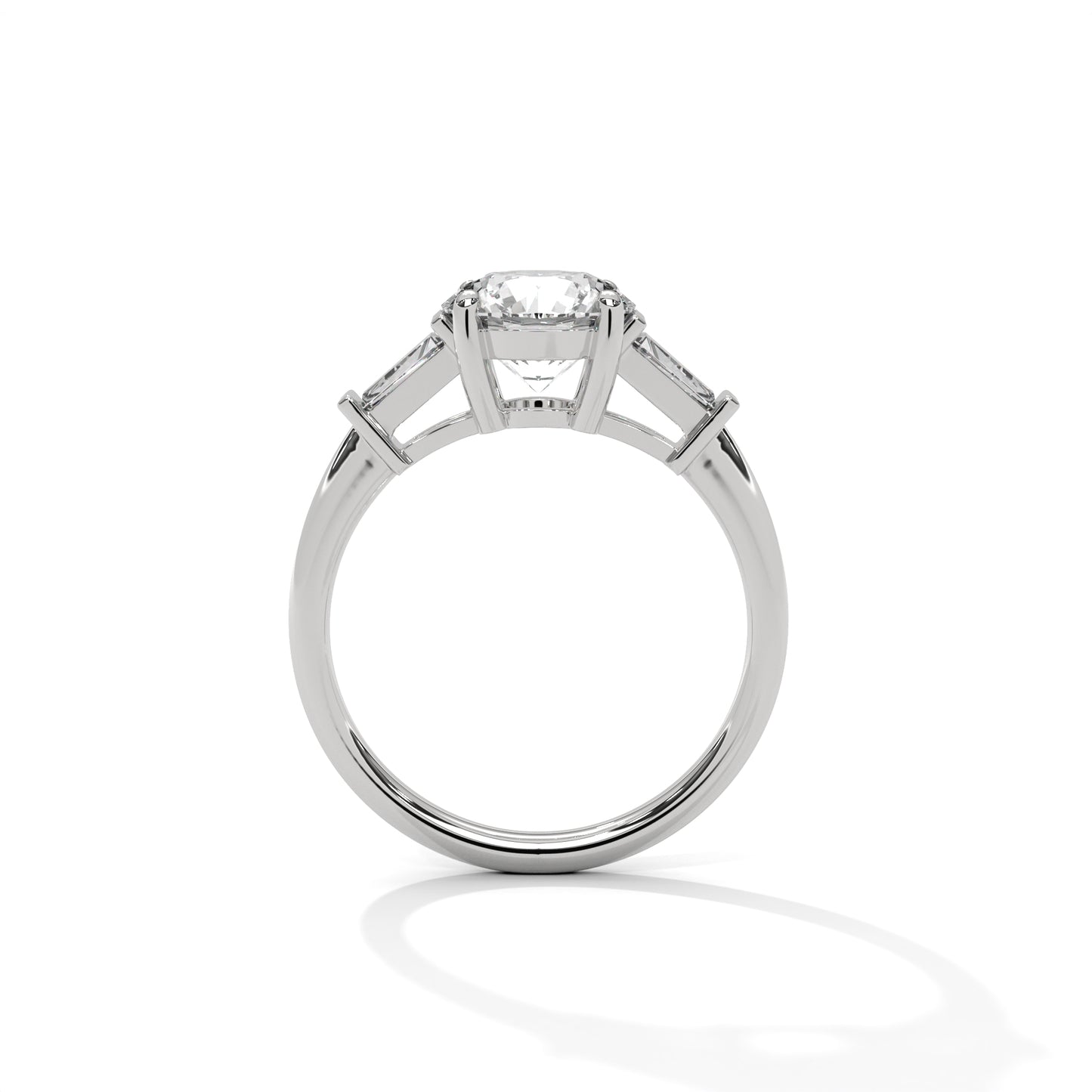 Round Three-Stone Engagement Ring with Baguette Sides DM-036