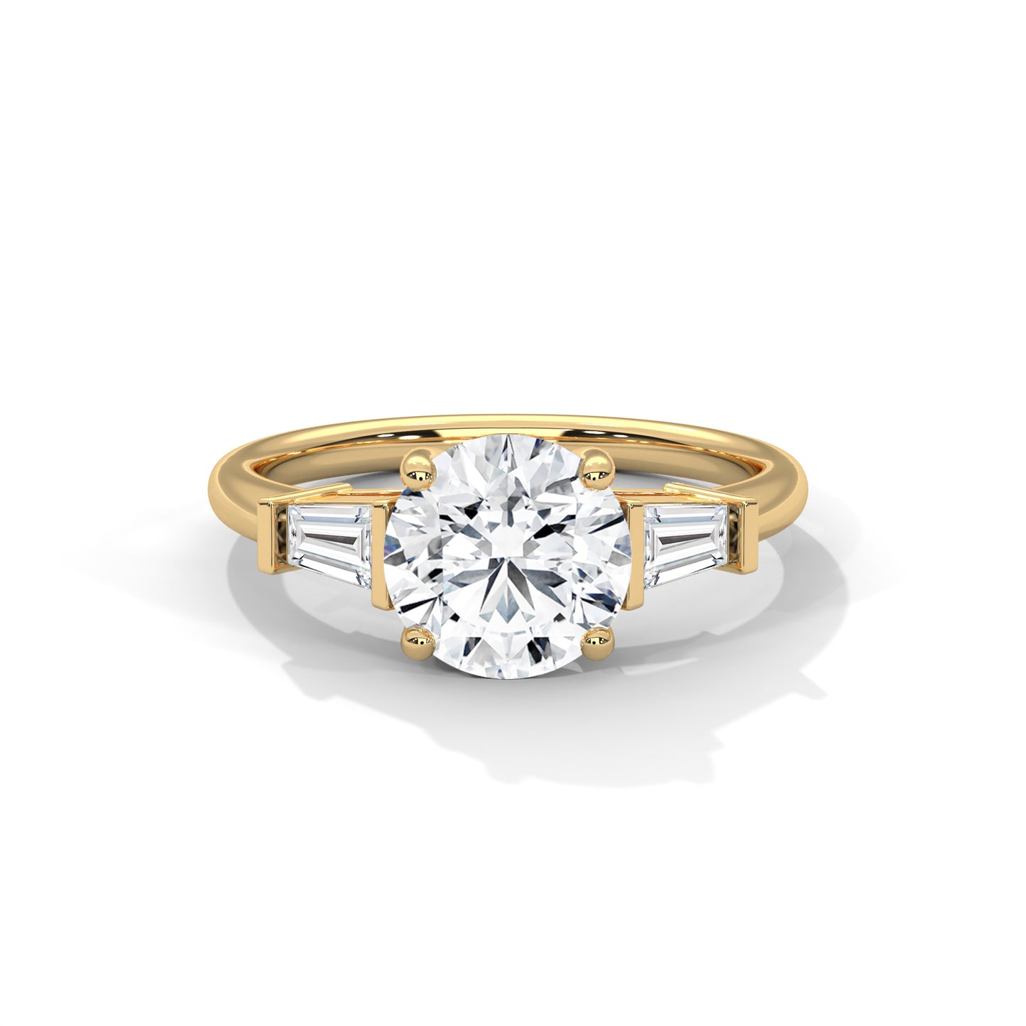 Round Three-Stone Engagement Ring with Baguette Sides DM-036
