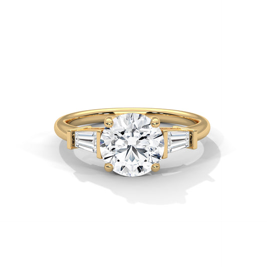 Round Three-Stone Engagement Ring with Baguette Sides DM-036