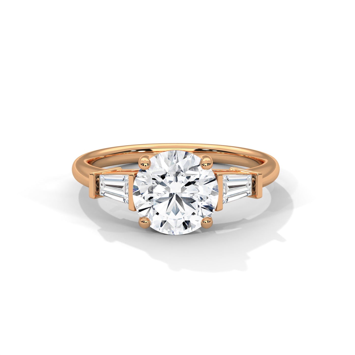 Round Three-Stone Engagement Ring with Baguette Sides DM-036