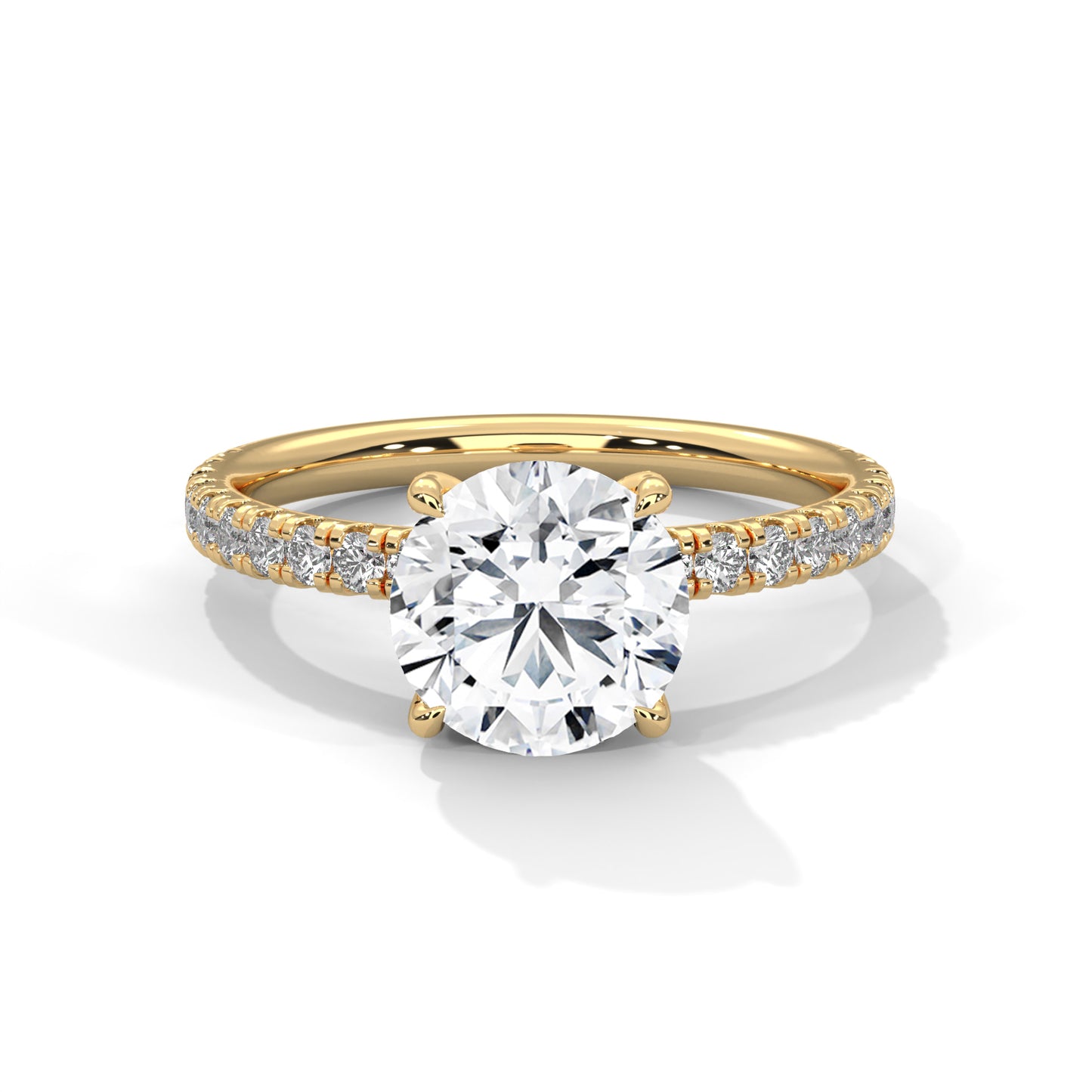 Round Hidden Halo Engagement Ring with Pavé Band DM-039