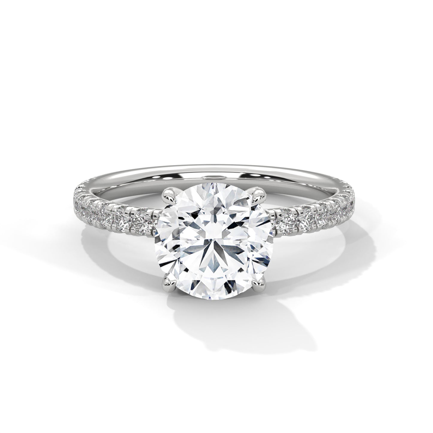 Round Hidden Halo Engagement Ring with Pavé Band DM-039
