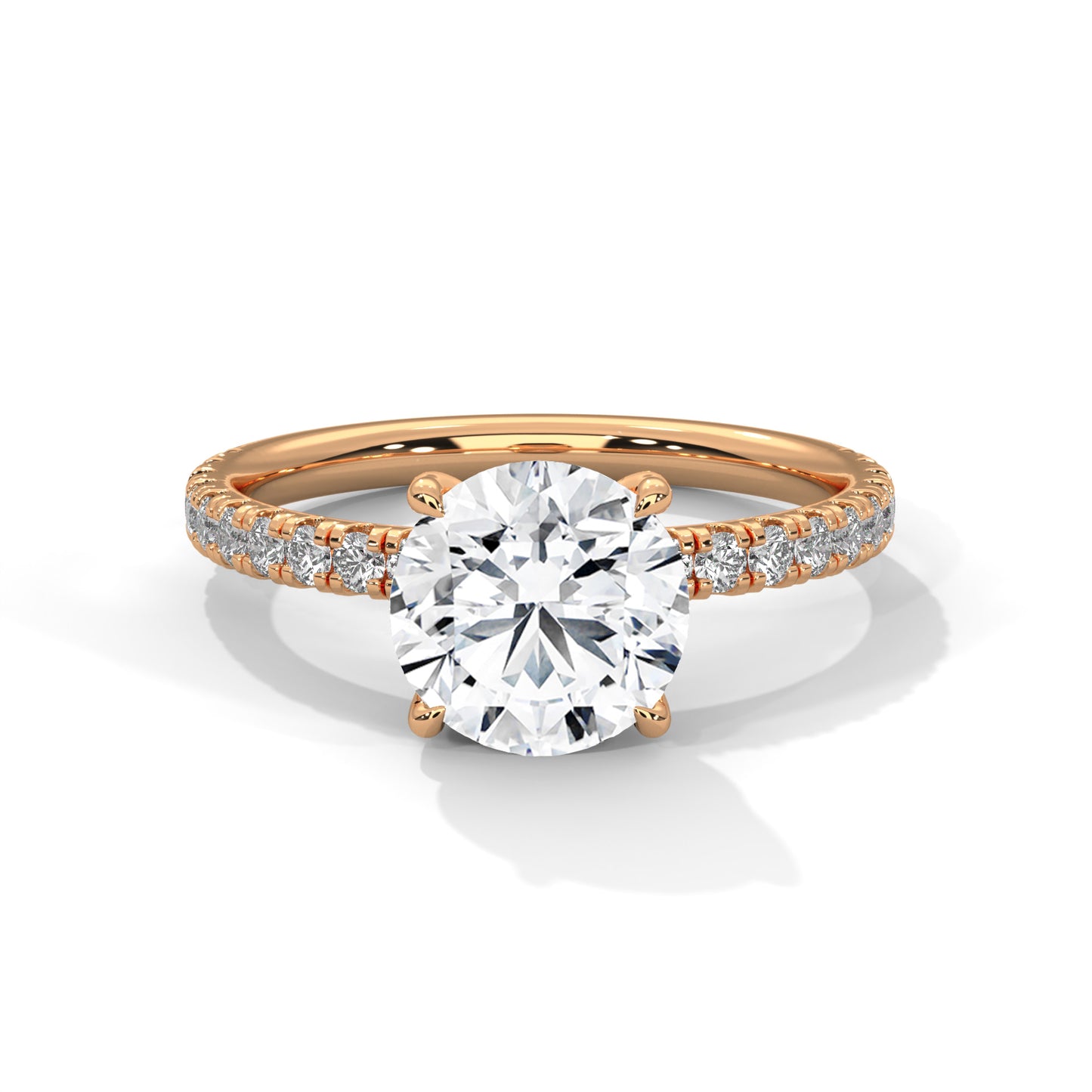 Round Hidden Halo Engagement Ring with Pavé Band DM-039