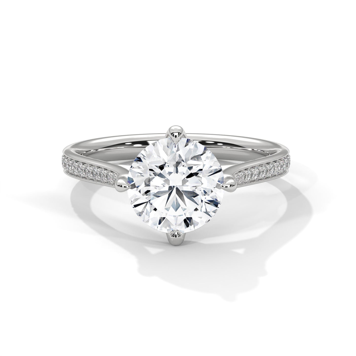 Round Solitaire Engagement Ring with Milgrain Pavé Band DM-029